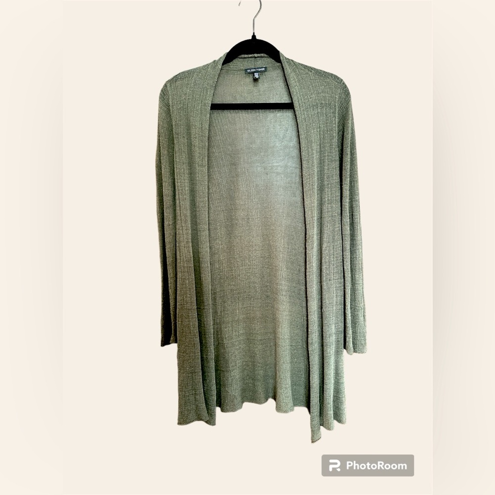 Eileen Fisher Olive Green Linen Cardigan, Small